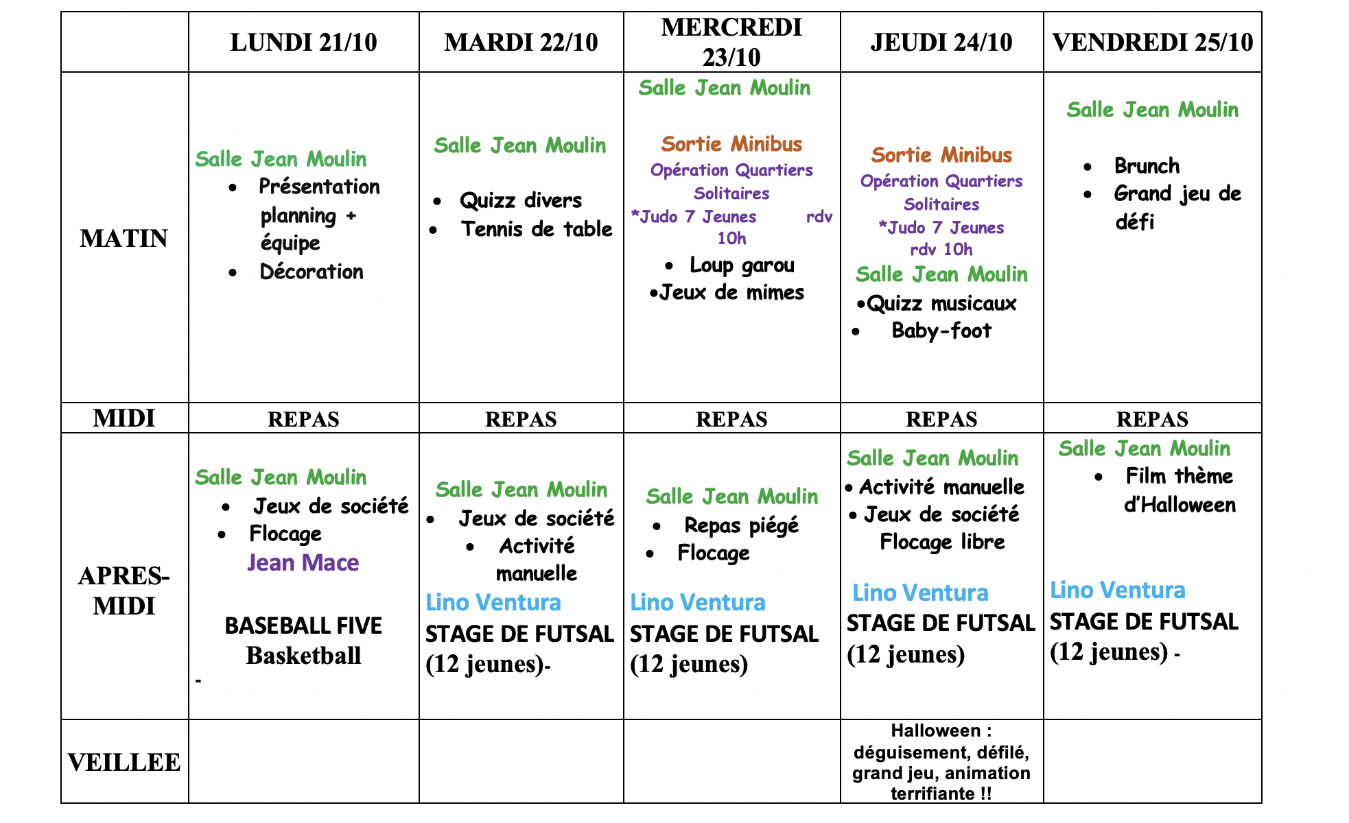 Du 21 au 25 octobre 2024